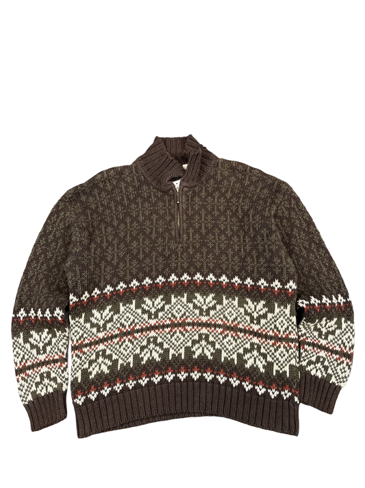 1990s B. Moss Nordic Knit Half-Zip Sweater (L)