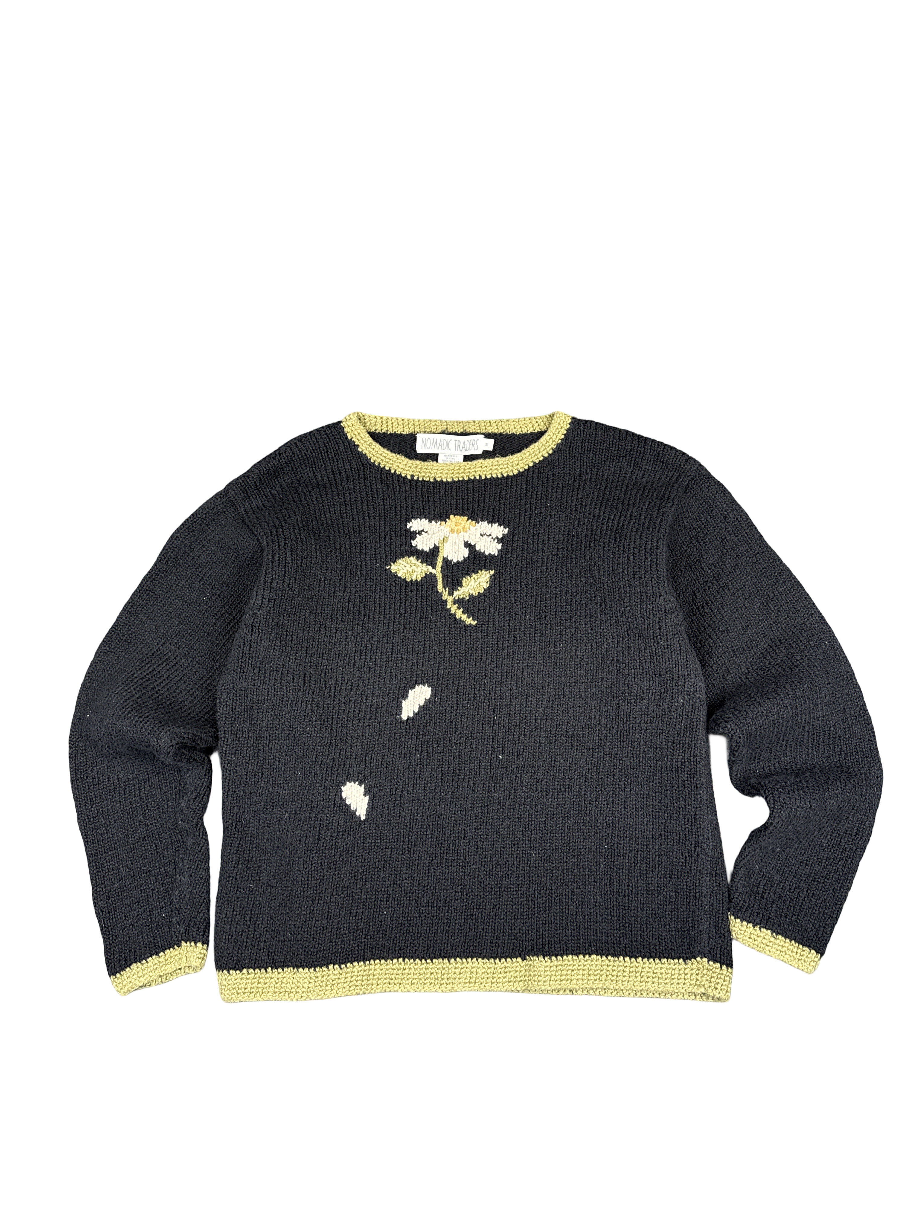 Nomadic Traders Handknit Daisy Flower Sweater (M)