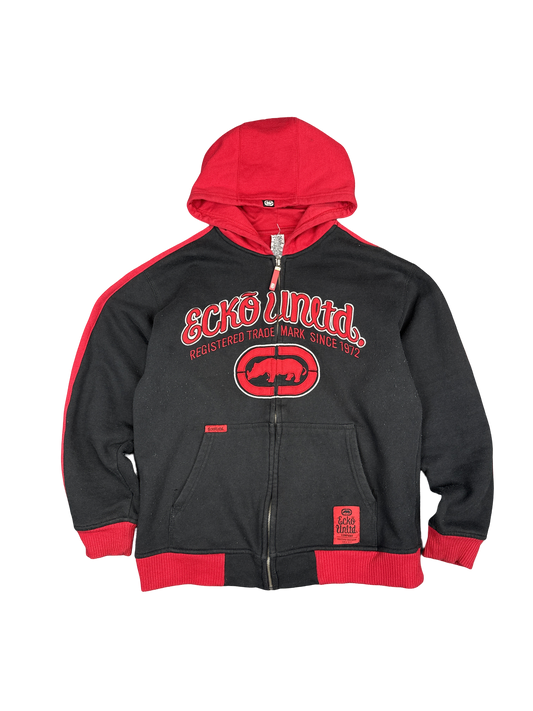 Y2K Ecko Unltd Red and Black Zip-Up Hoodie (L)