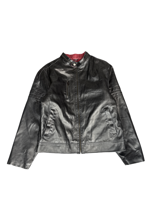 Brave Soul Black Faux Leather Moto Jacket (L)