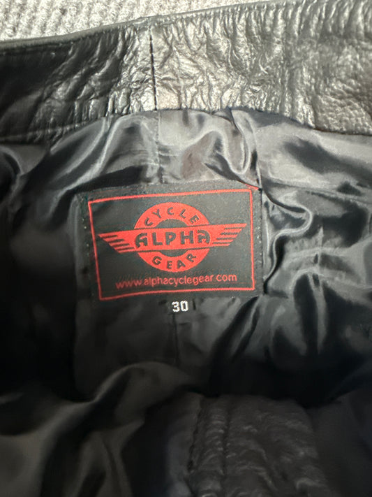 Alpha Cycle Gear Black Leather Motorcycle Pants (30)