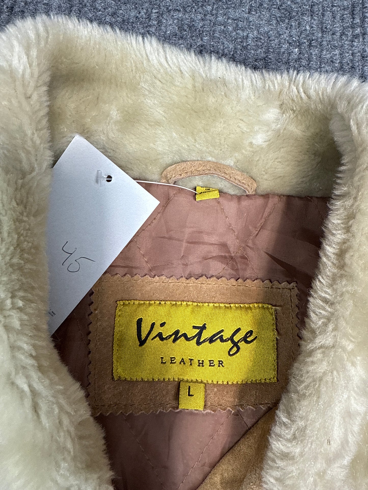 Vintage Shearling Leather Jacket (L)