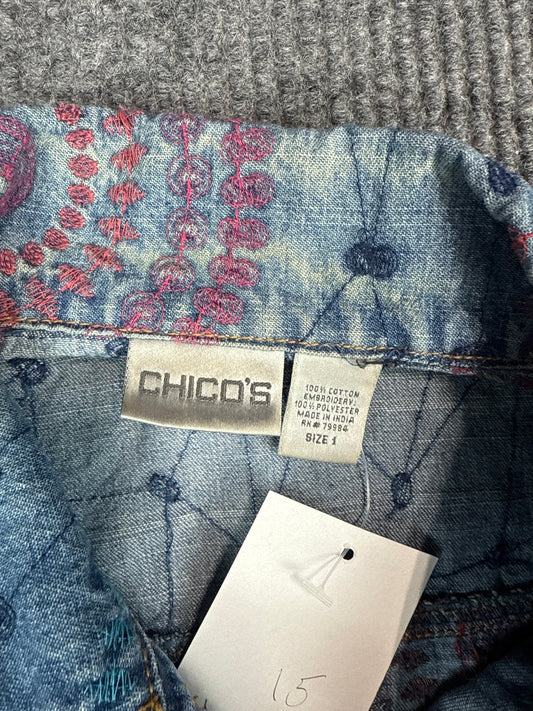 Embroidered Chico's Denim Jacket with Mandala Pattern (M)