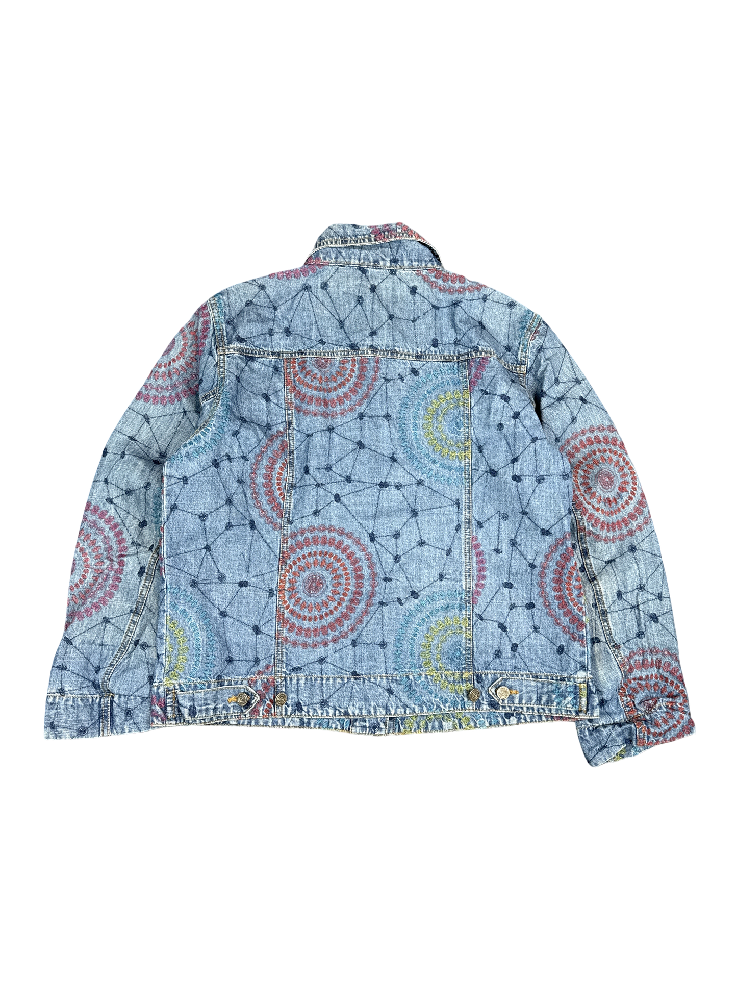 Embroidered Chico's Denim Jacket with Mandala Pattern (M)