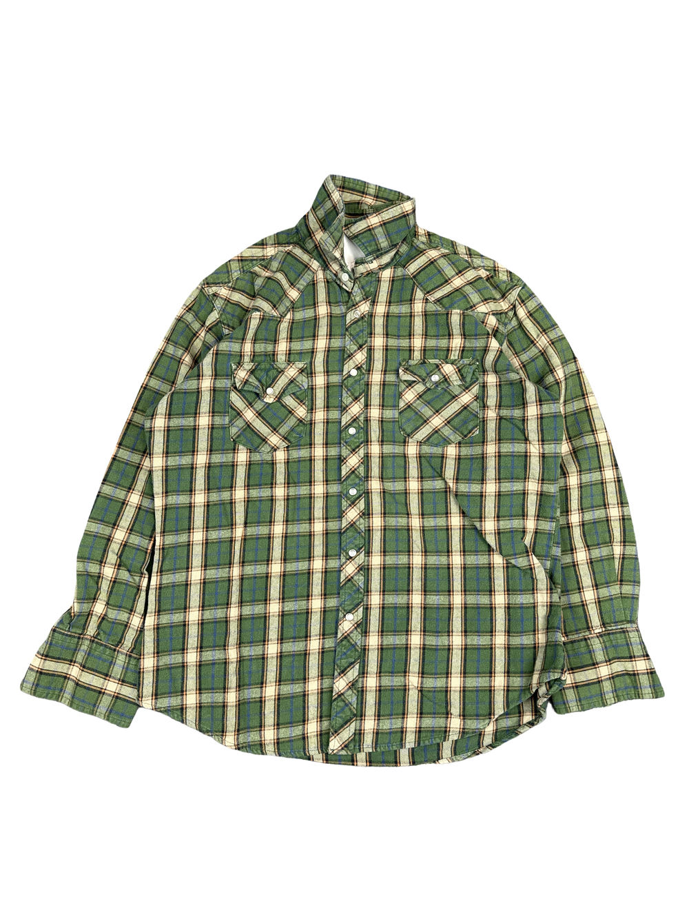 Wrangler Green Plaid Western Flannel Button-Up (M)