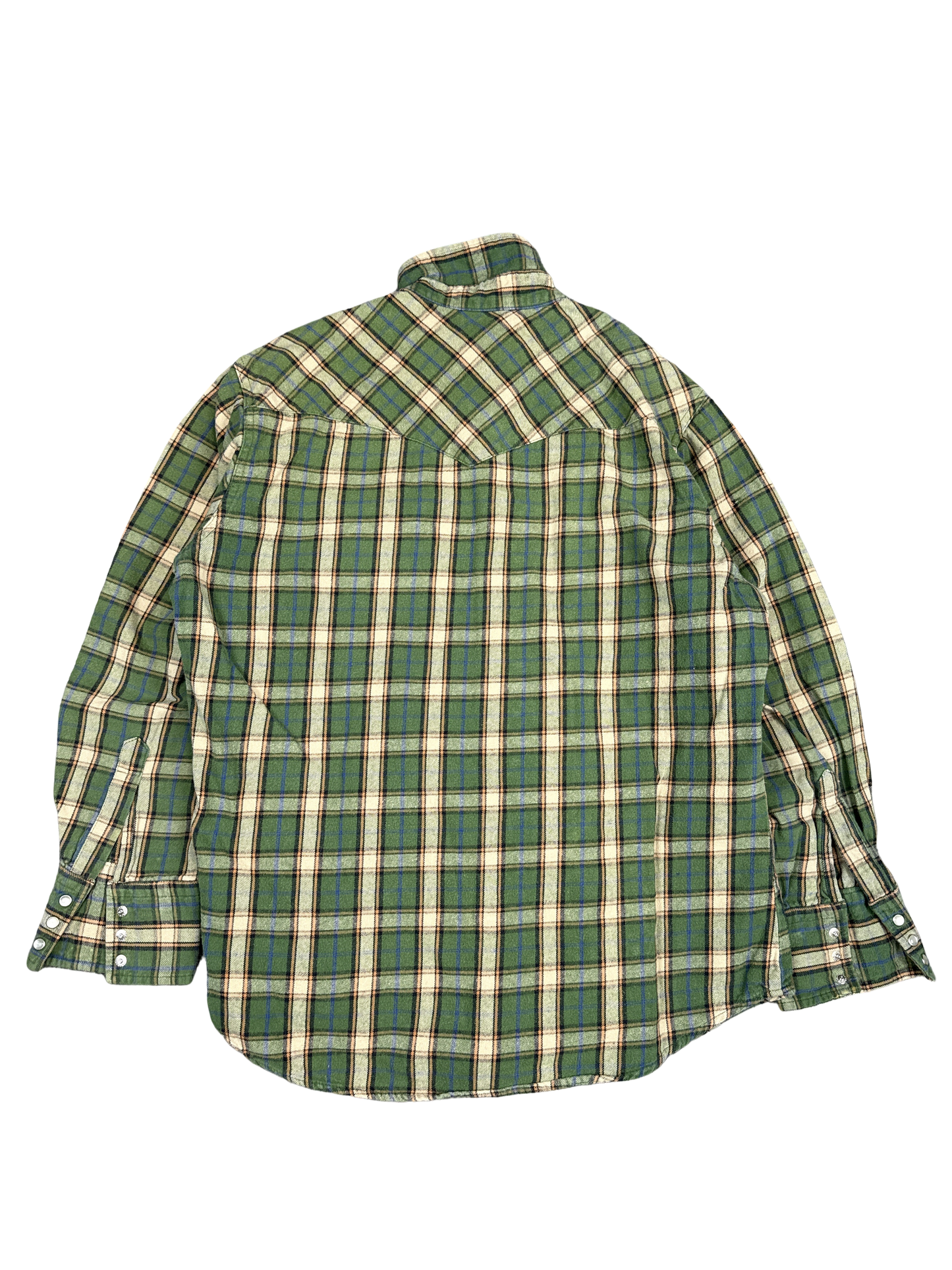 Wrangler Green Plaid Western Flannel Button-Up (M)
