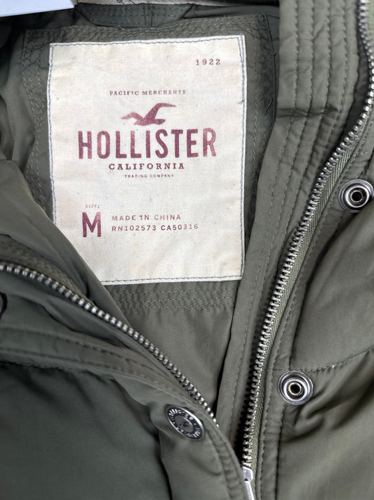 Hollister Olive Puffer Jacket with Faux Fur Hood (M)