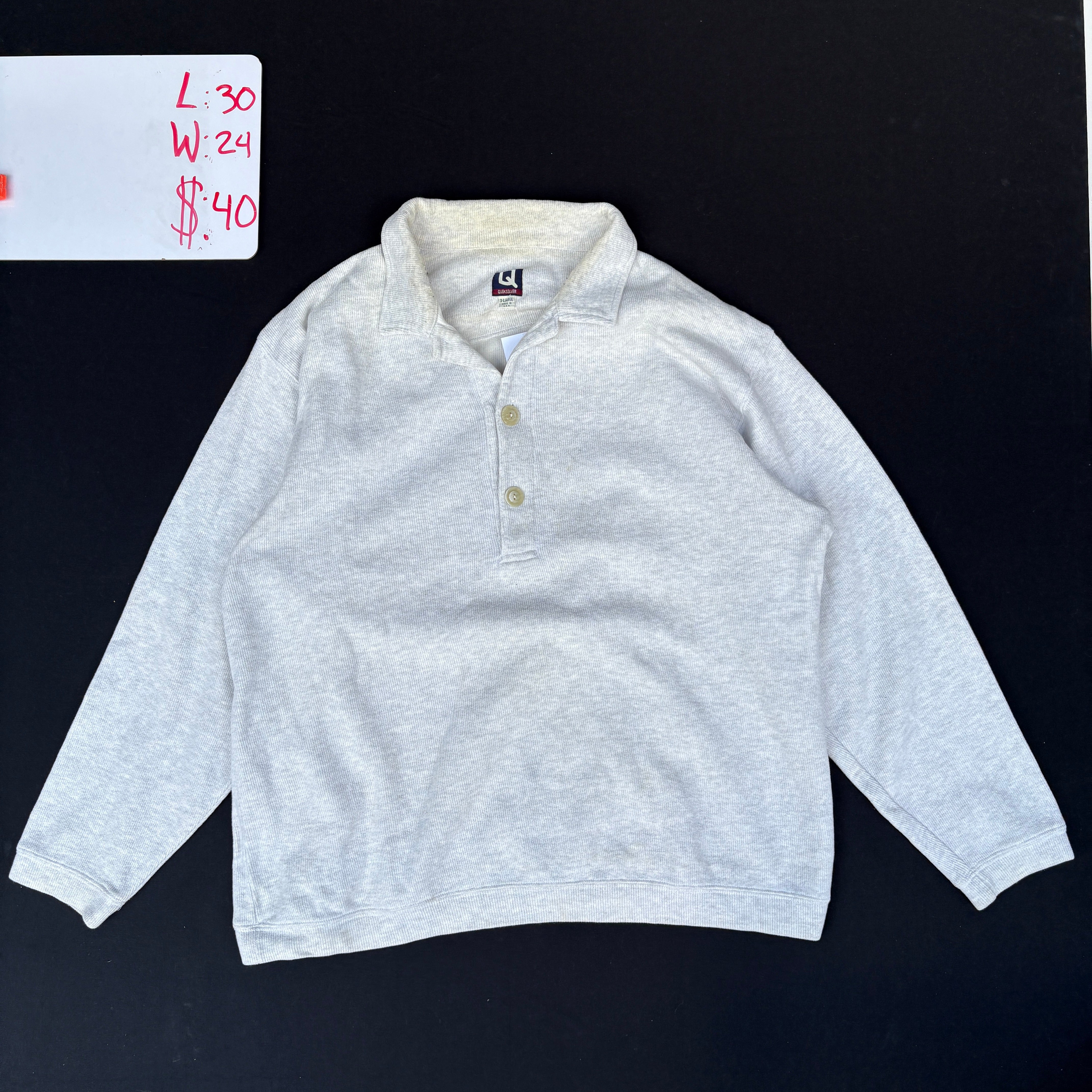 1990s Quiksilver Gray Button Mock Neck Pullover (XL)