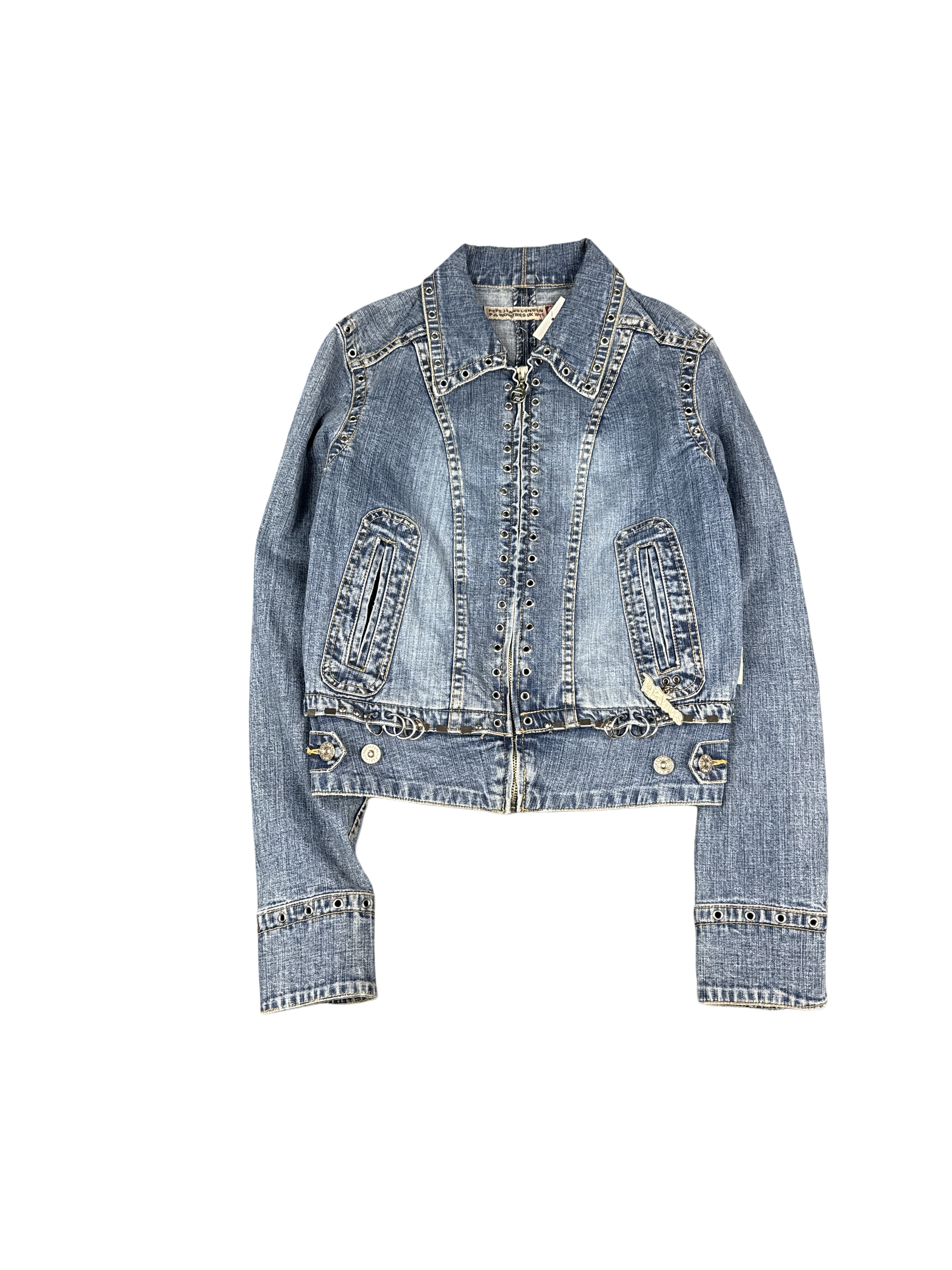 Y2K Pepe Jeans London Grommet Denim Jacket (S)