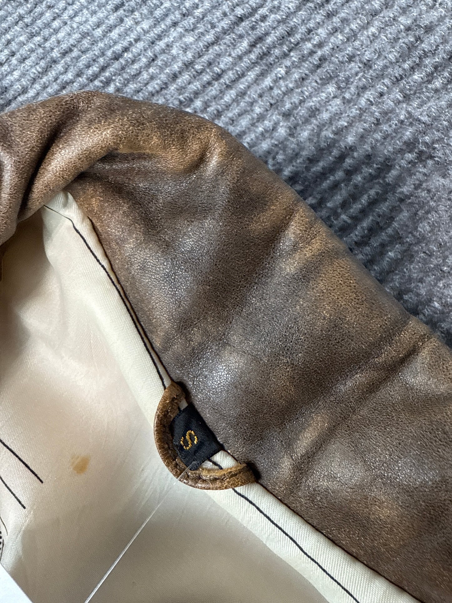 Distressed Leather Bomber Jacket (S)