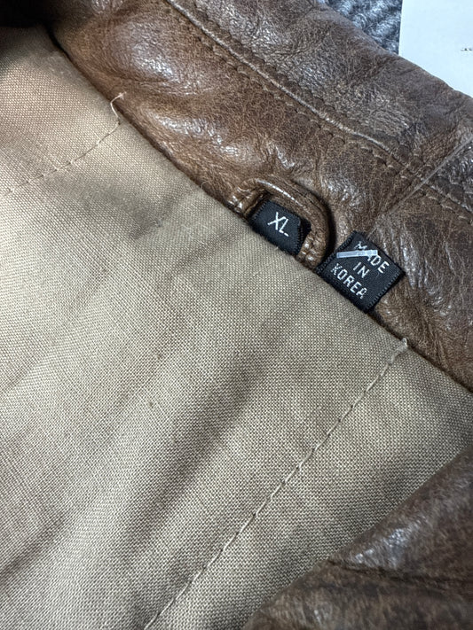1990s Brown Leather Bomber Jacket (XL)
