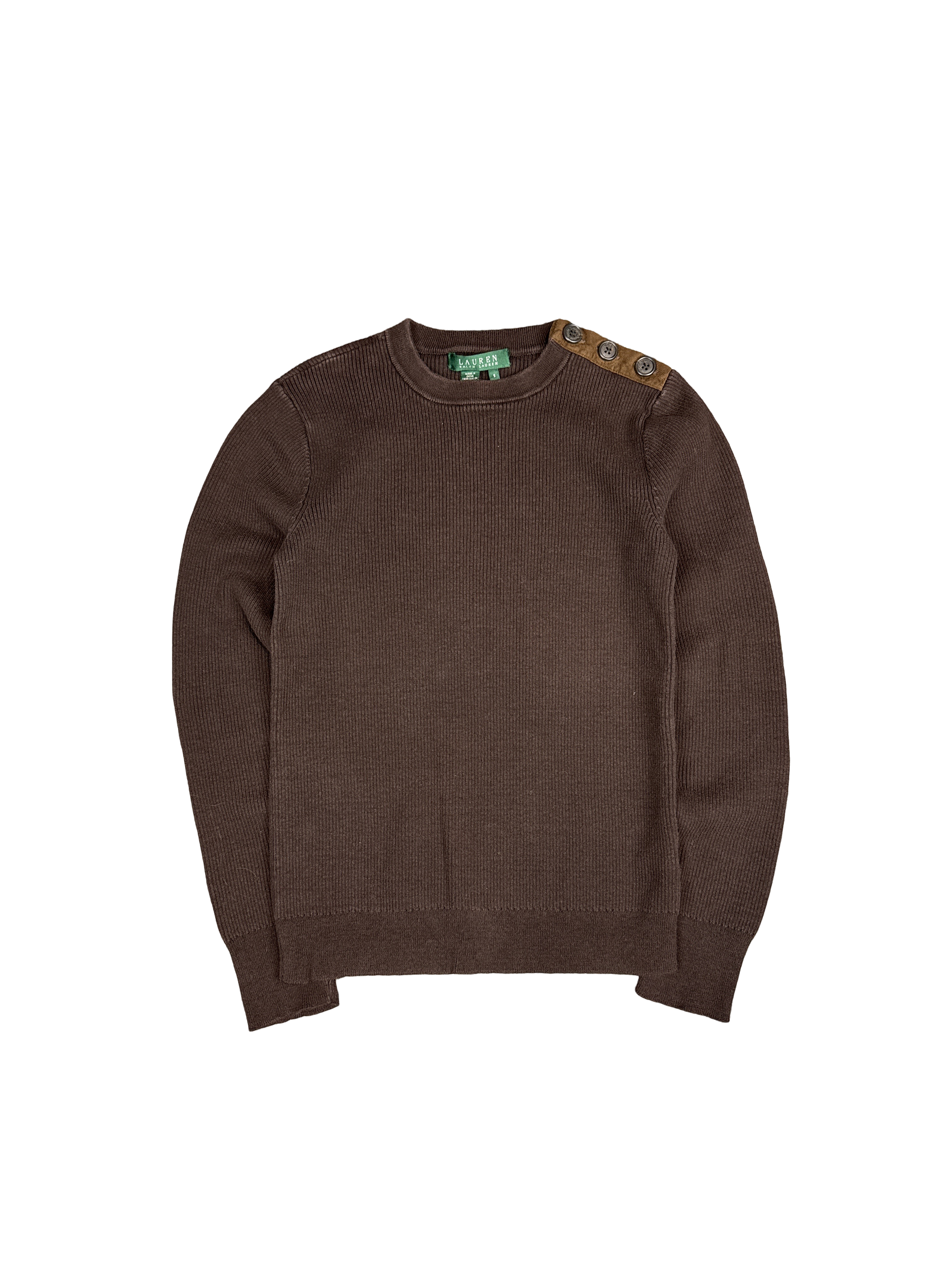 Ralph Lauren Brown Button Shoulder Pullover Sweater (S)