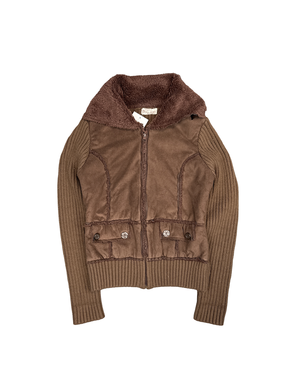 Y2K Glimmer Faux Suede Knit Pullover Jacket (S)