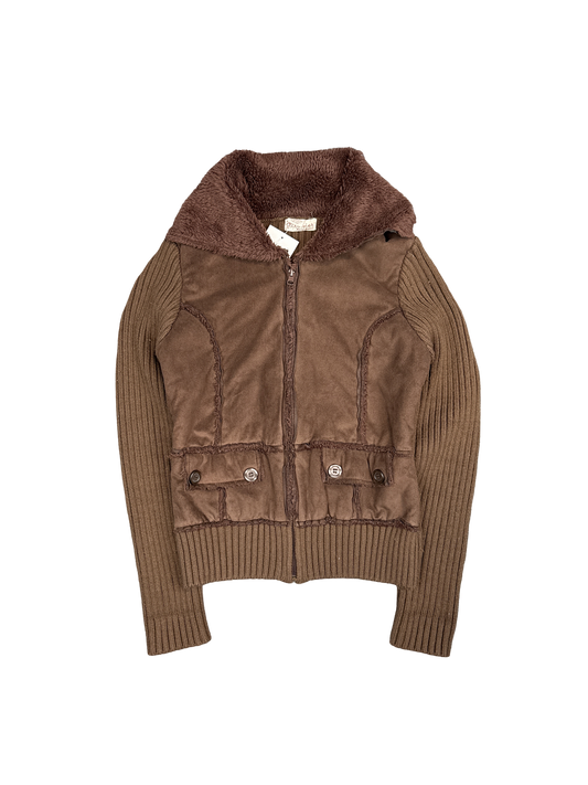 Y2K Glimmer Faux Suede Knit Pullover Jacket (S)