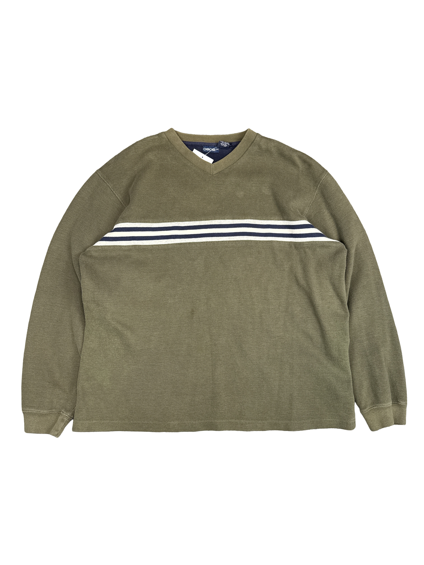 Y2K Cherokee Olive Stripe Cotton Pullover (L)