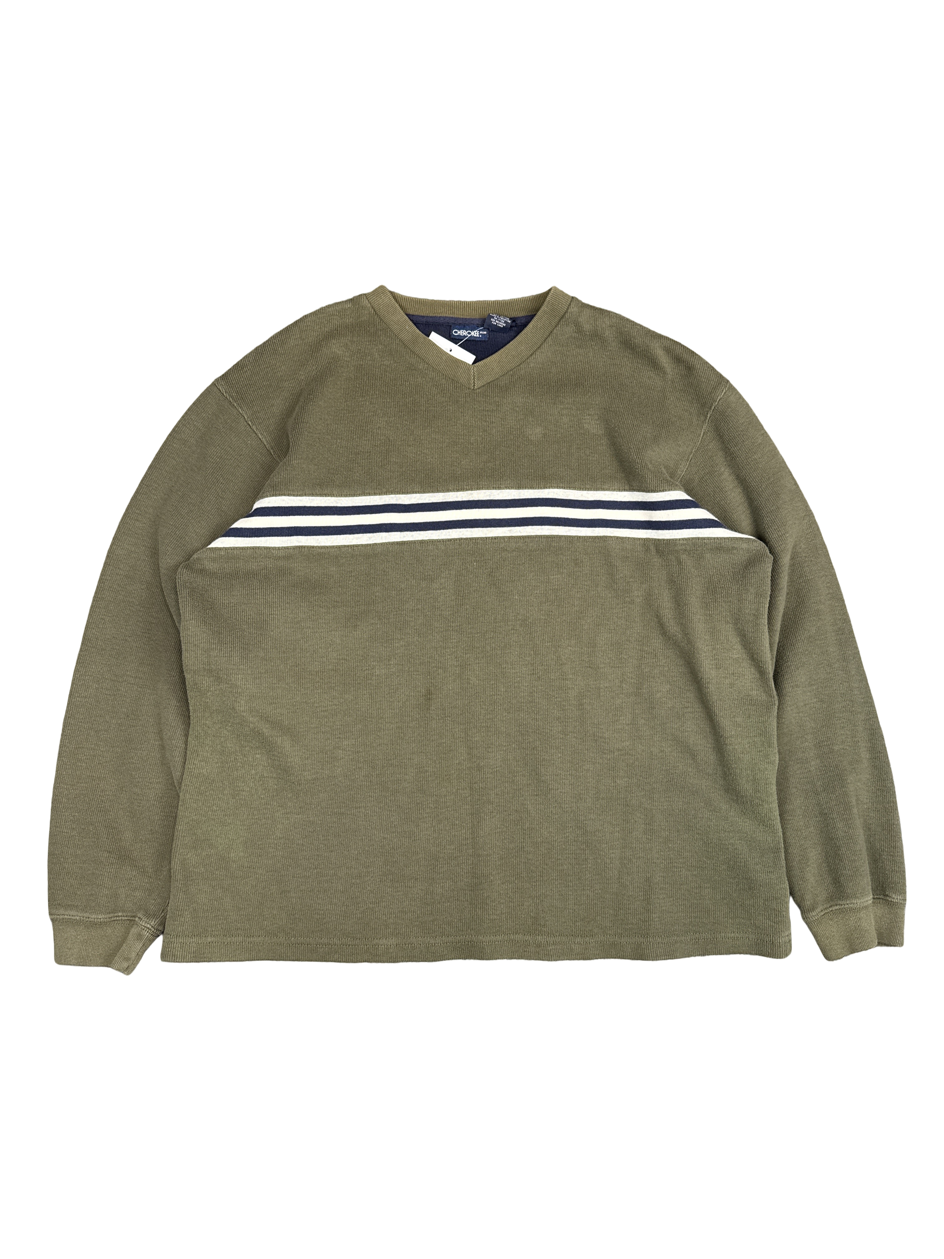 Y2K Cherokee Olive Stripe Cotton Pullover (L)