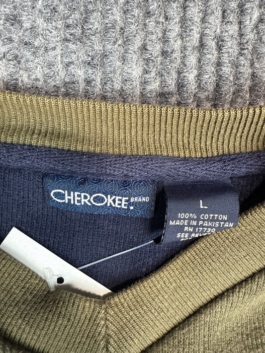 Y2K Cherokee Olive Stripe Cotton Pullover (L)