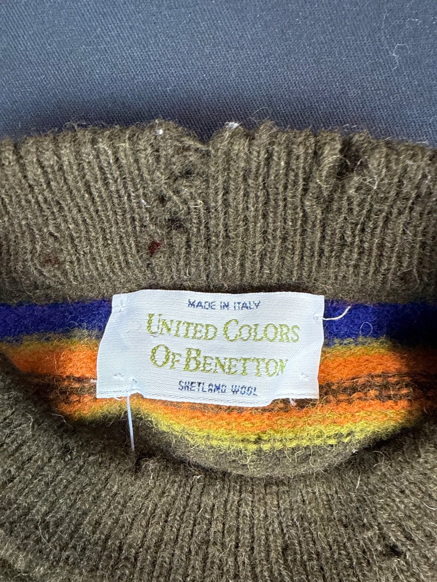 1990s United Colors of Benetton Shetland Wool Striped Sweater (M)