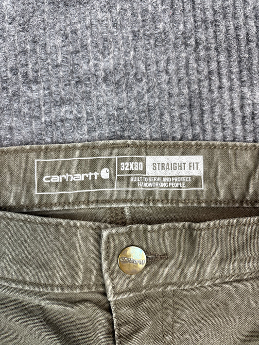 Carhartt Olive Double Knee Straight Fit Work Pants (32W30L)