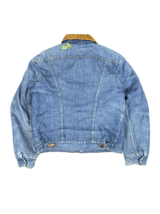 1970s Wrangler Sherpa Lined Denim Jacket with Pumpkin Embroidery (S)