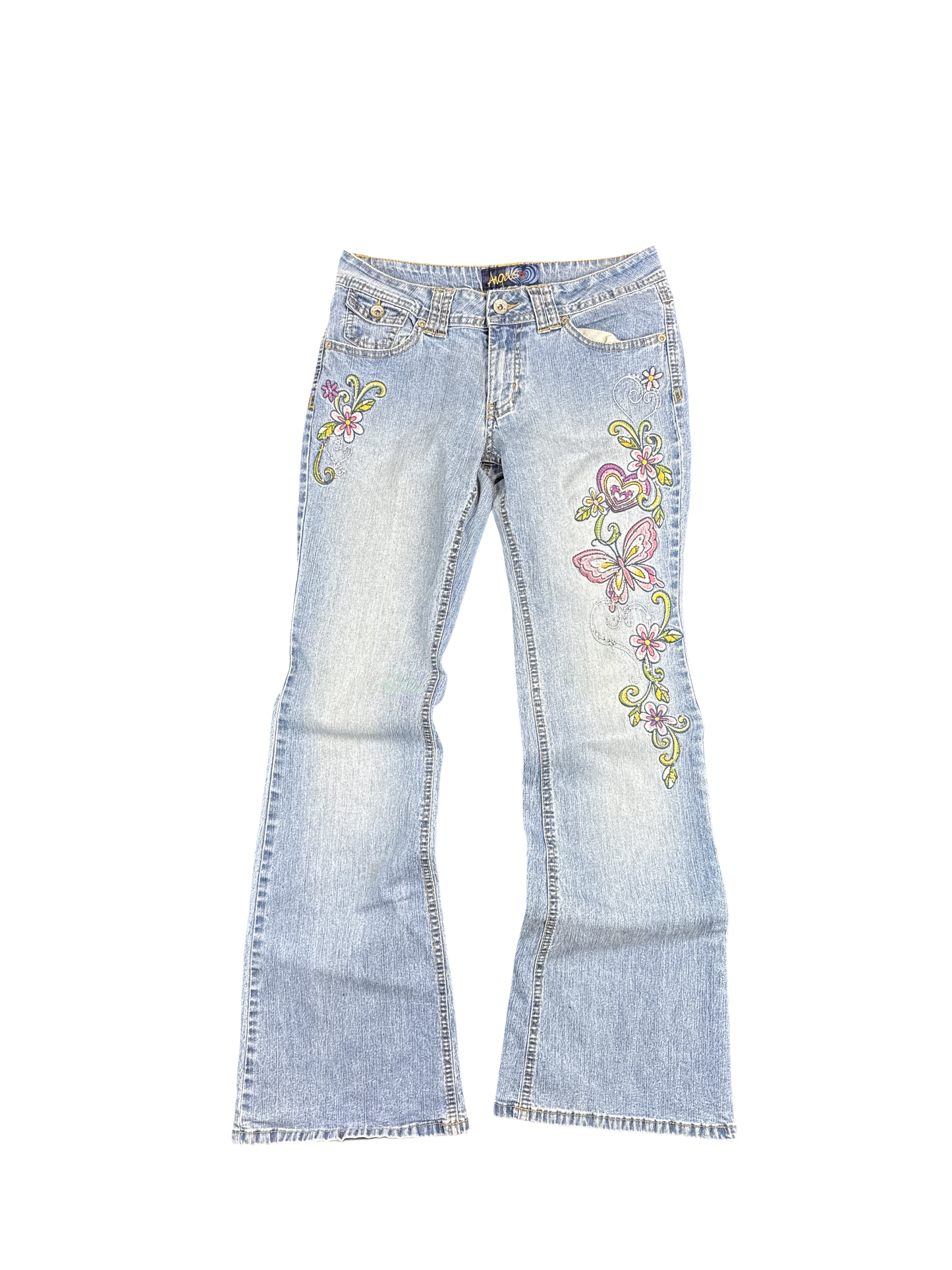 Y2K Angels Butterfly Floral Embroidered Jeans (M)