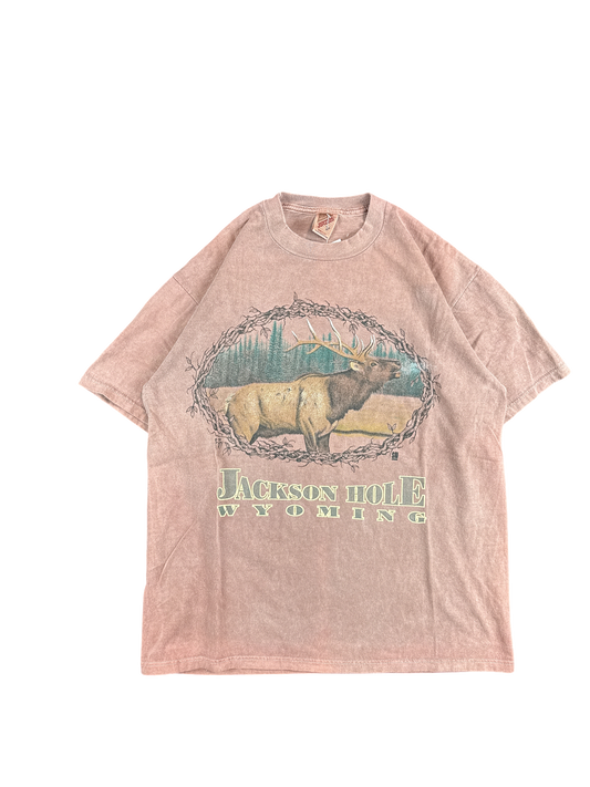 1990s Jerzees Jackson Hole Wyoming Elk Graphic Tee (M)