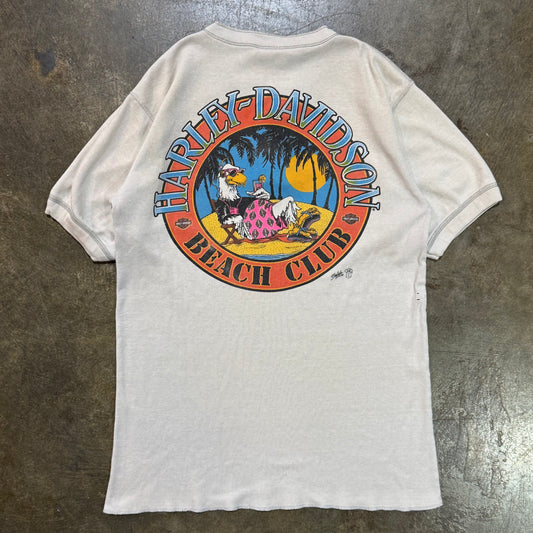 Vintage Harley Beach Club Henley T-Shirt White
