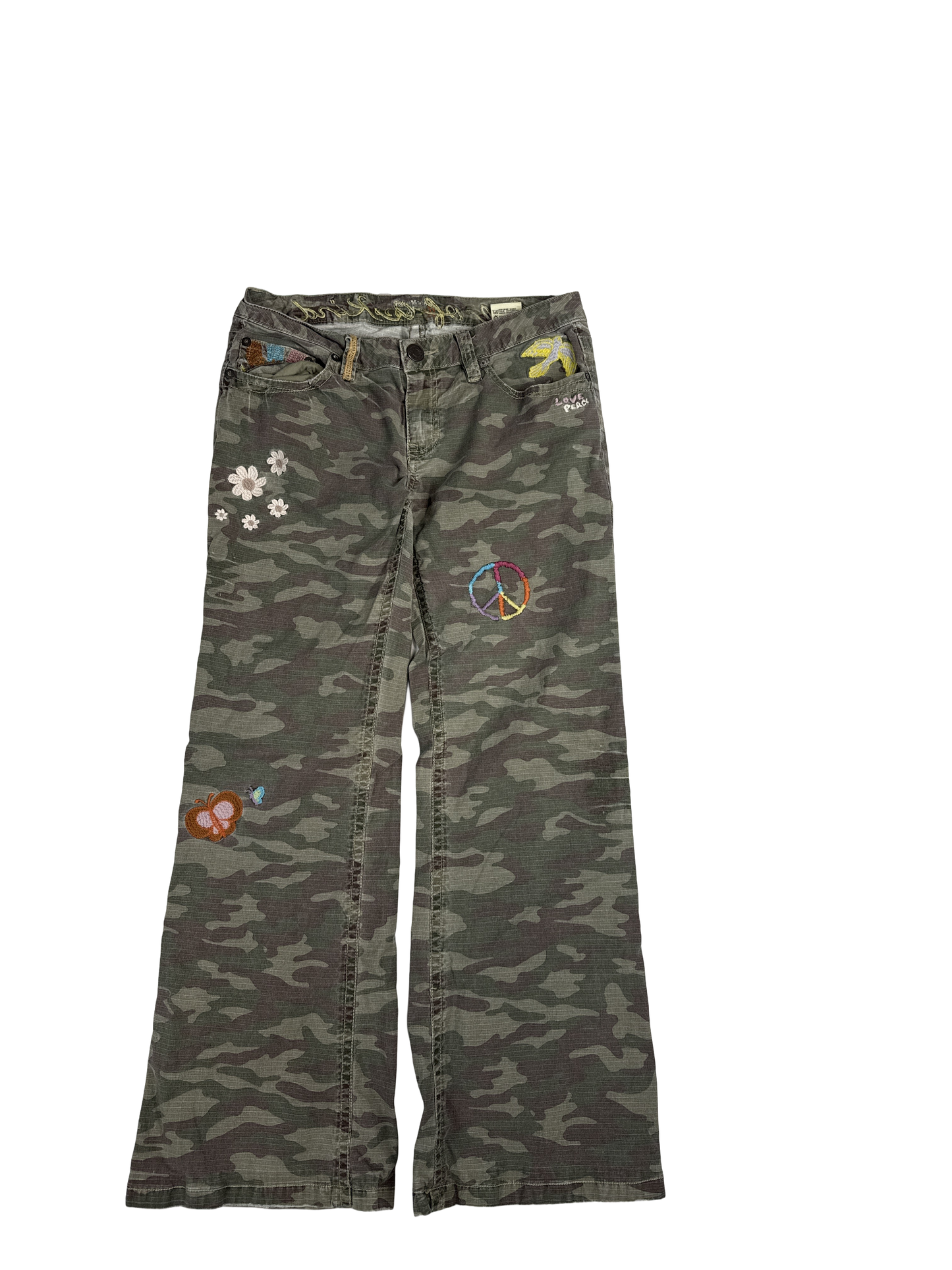 Y2K Camouflage Floral Peace Cargo Pants (M)