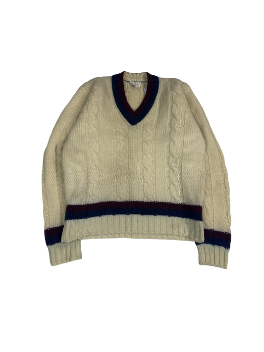Vintage Cable Knit Wool Pullover Sweater (S)