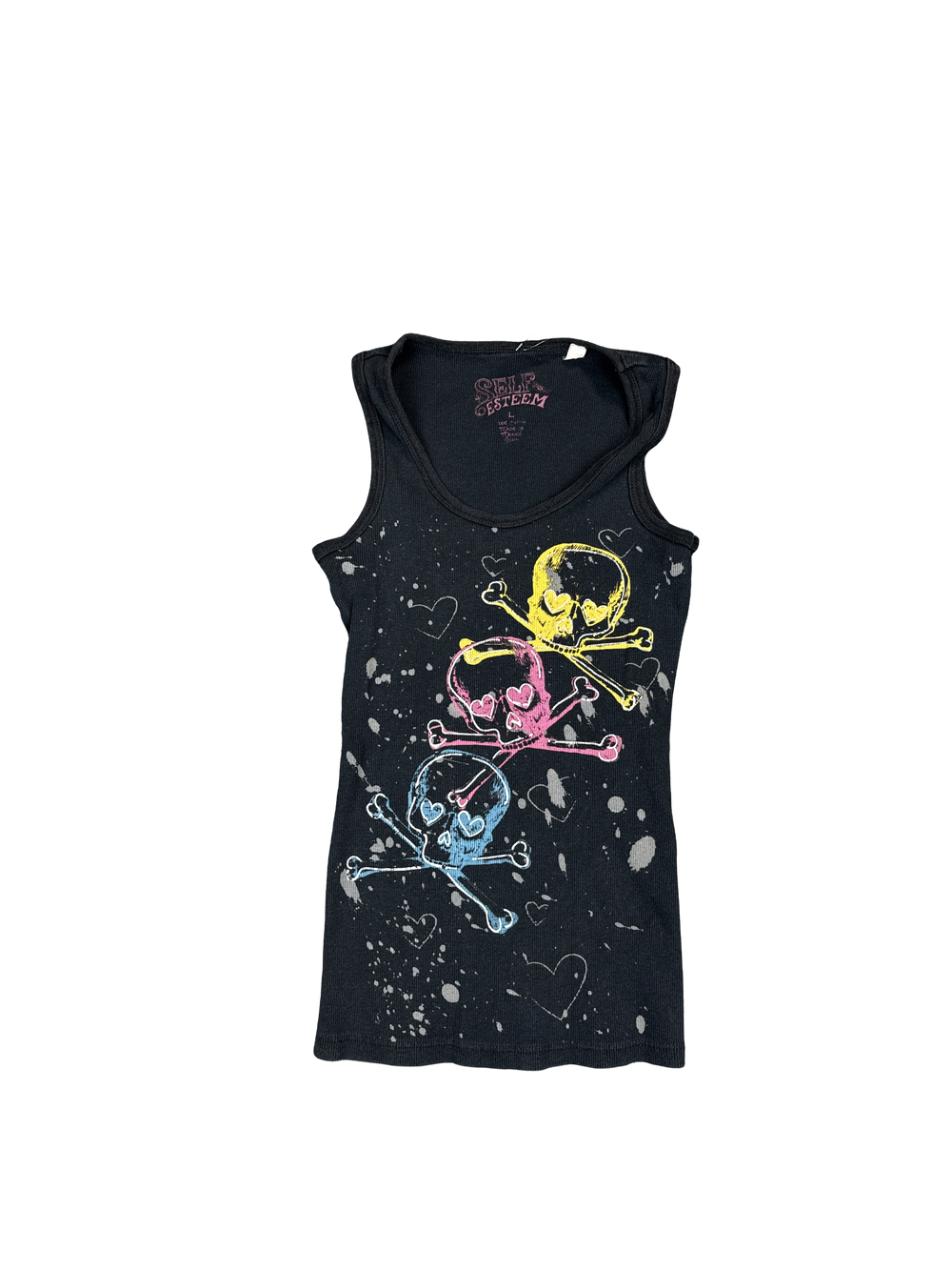 Y2K Self Esteem Skull and Hearts Tank Top (L)