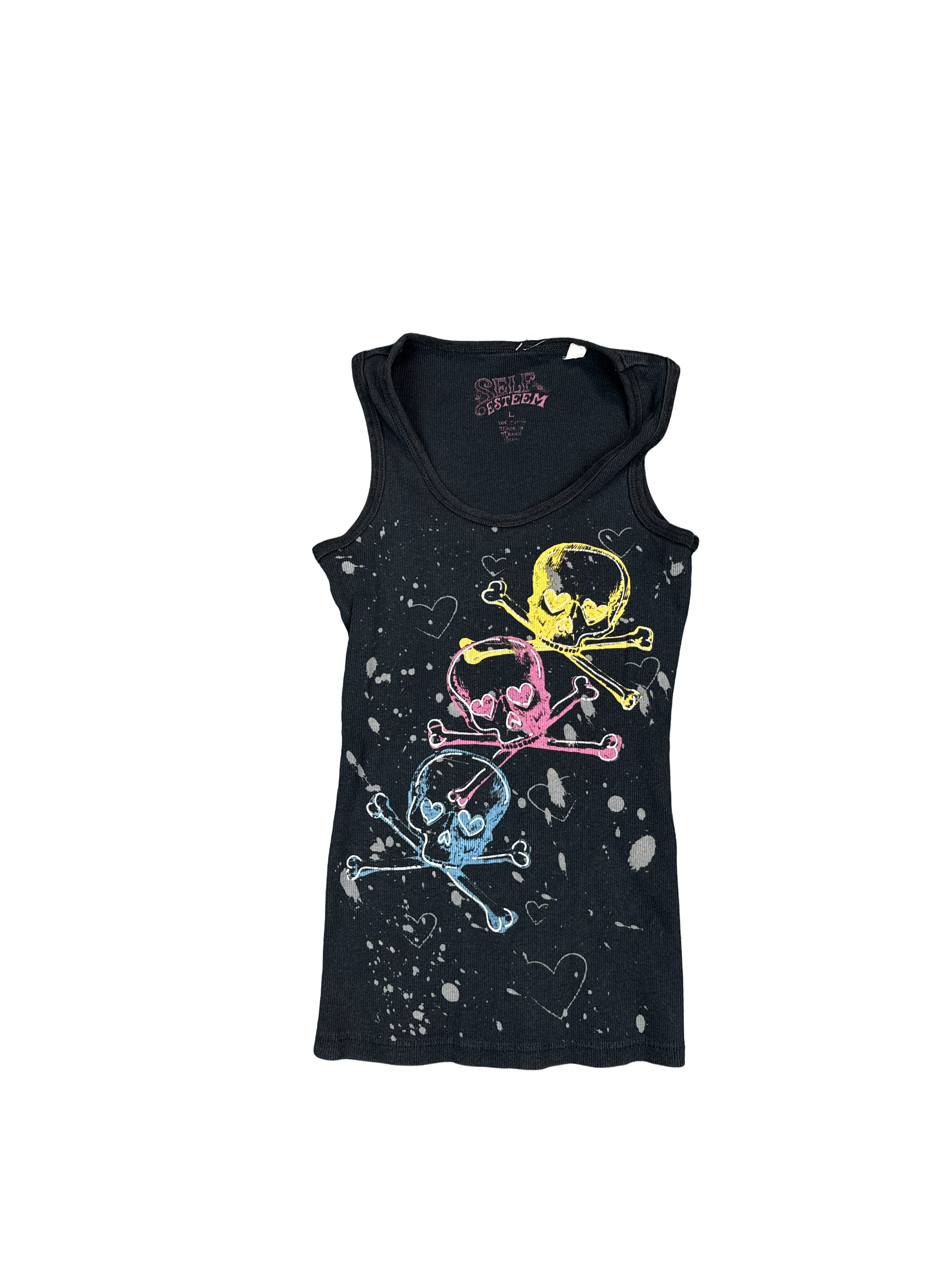 Y2K Self Esteem Skull and Hearts Tank Top (L)