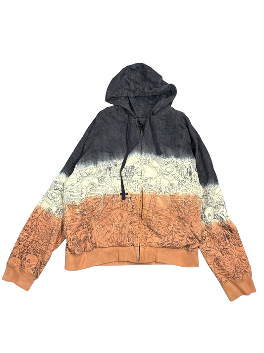Gradient Skull Pattern Zip Hoodie (XXL)