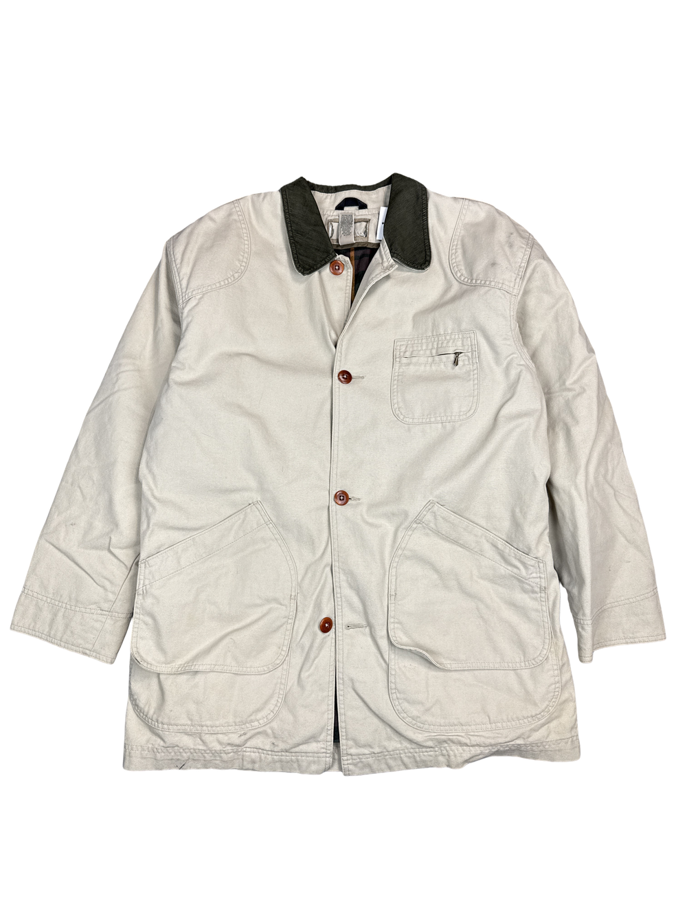 Beige Canvas Barn Jacket with Corduroy Collar (2XL)