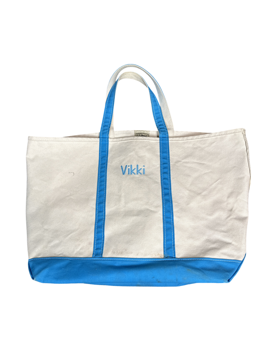 L.L.Bean Boat and Tote Canvas Bag Blue Trim