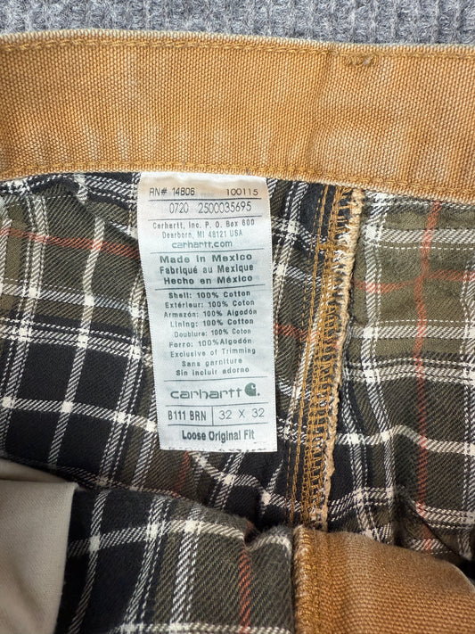 Carhartt B111 Brown Duck Lined Work Pants (32x32)
