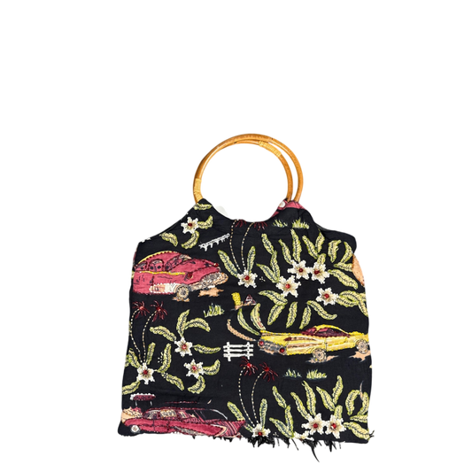 Handmade Vintage Car Print Bag - Black (One Size)