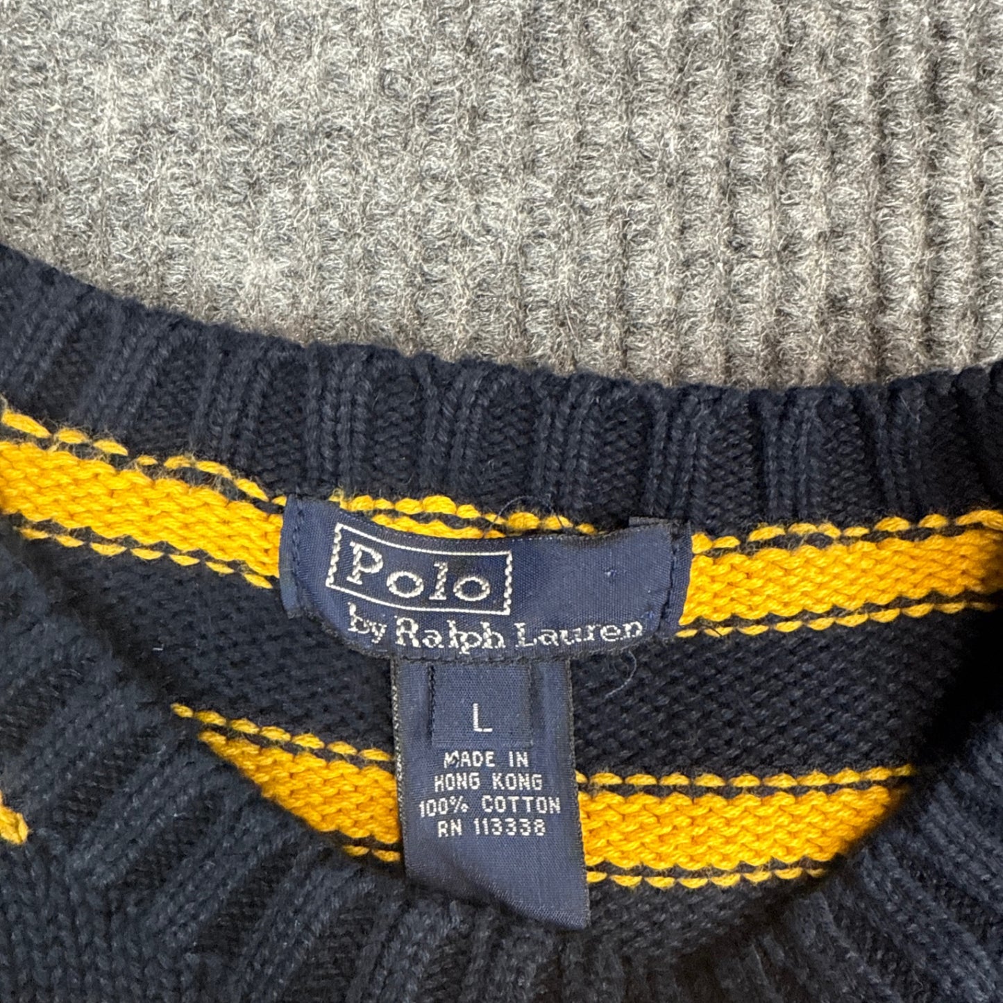 Polo Ralph Lauren Striped Sweater - Navy Blue/Yellow (L)