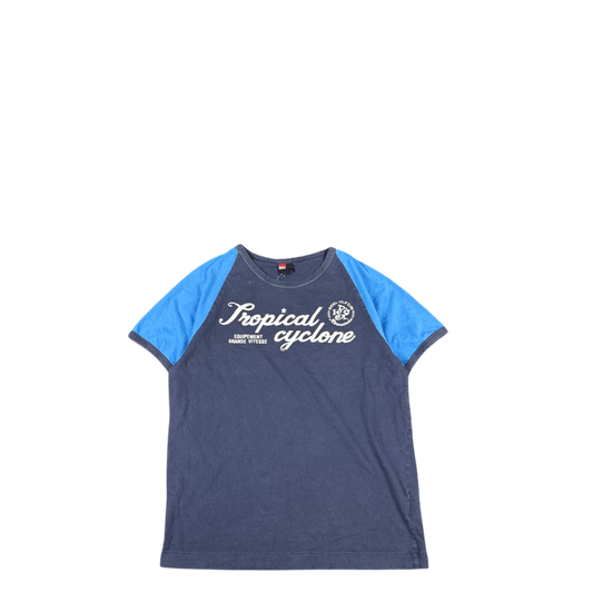 Diesel Tropical Cyclone T-Shirt - Navy Blue with Light Blue Sleeves (L)