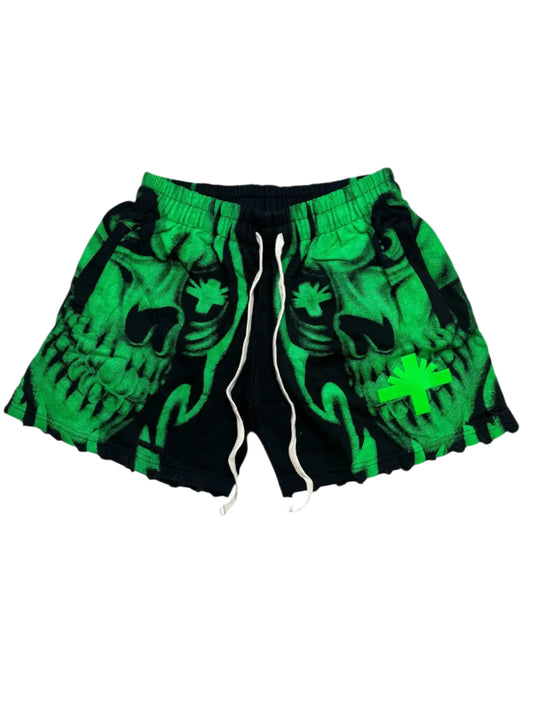 Vertabrae Skull Storm Green Shorts