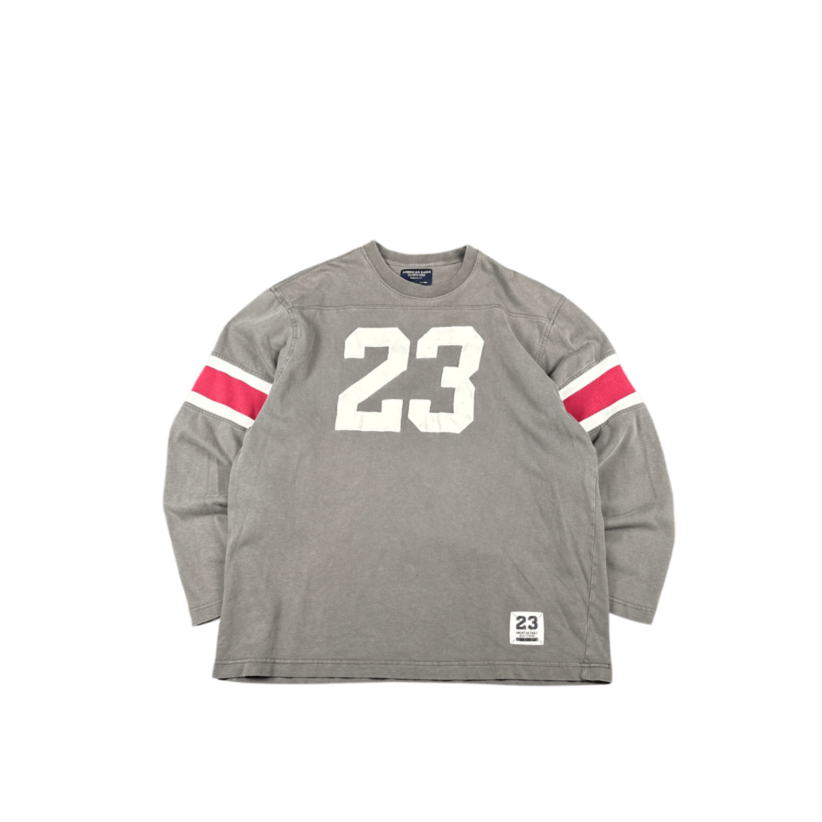 American Eagle Outfitters 23 Graphic Jersey - Taupe with Red and White Stripes (L)