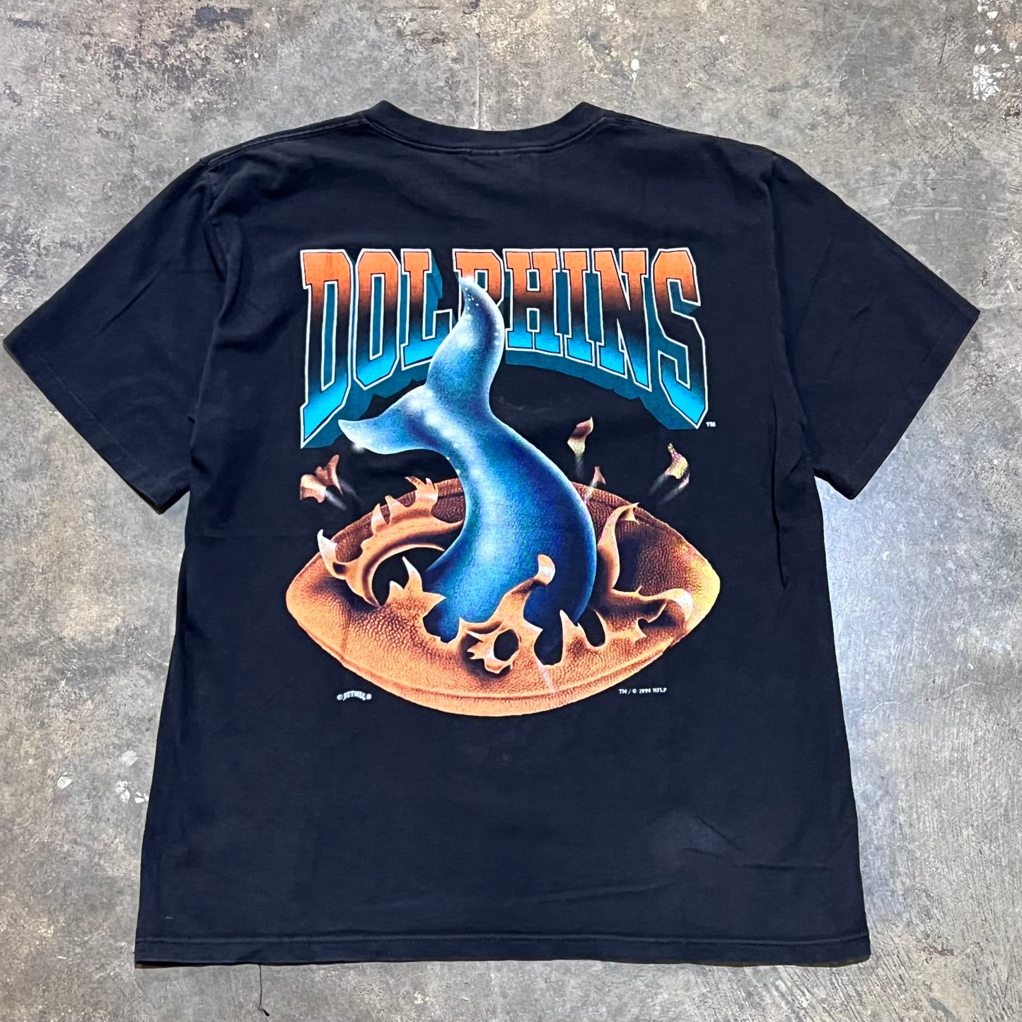 Black 1994 Miami Dolphins Break Through Nutmeg Tee