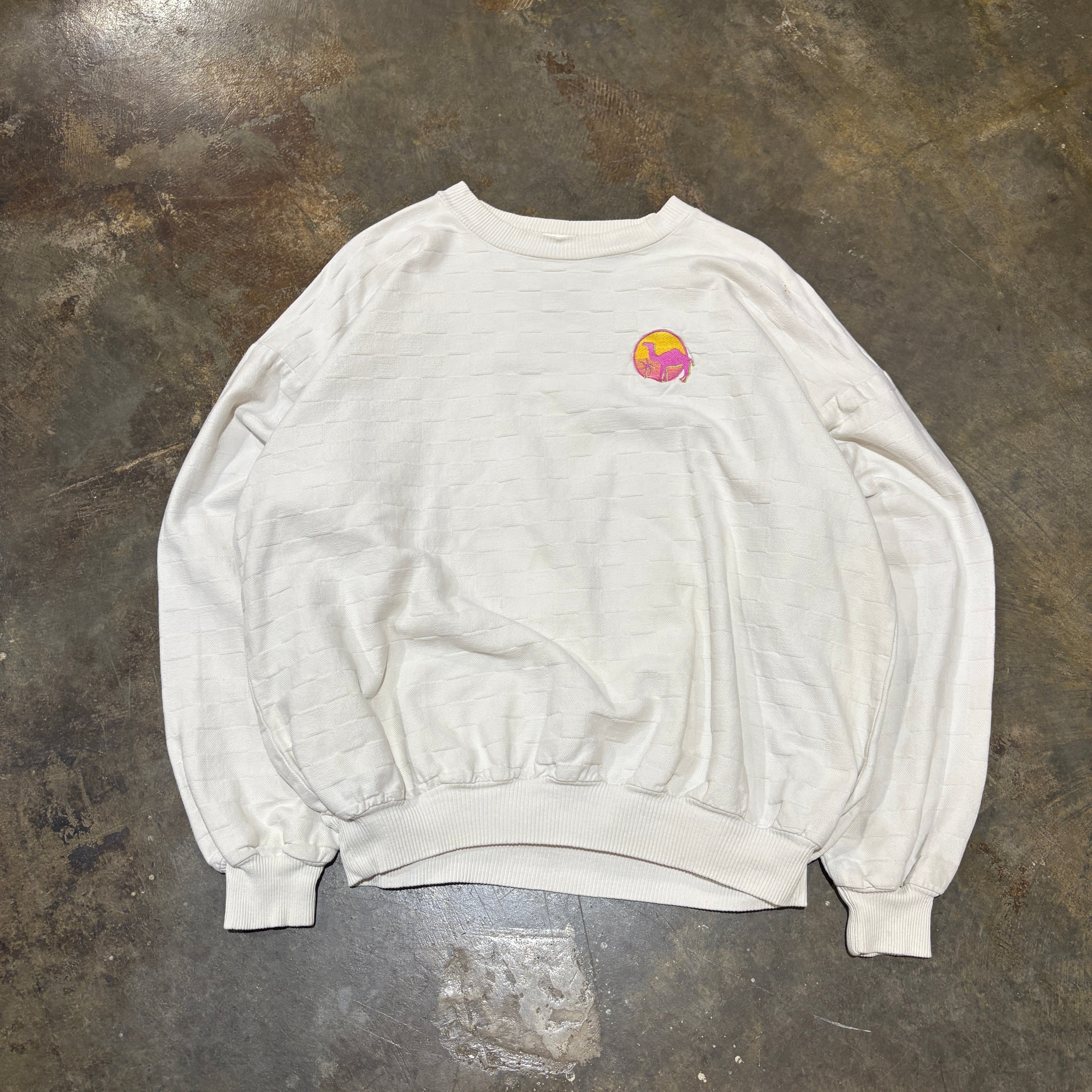 White Camel Crewneck with Pink-Yellow Patch