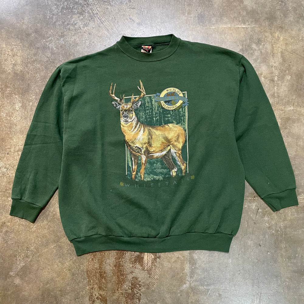 90's Wildlife Unlimited Deer Green Crewneck