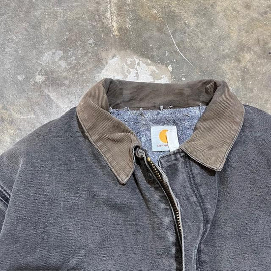 Carhartt Faded Black Corduroy Collar Blanket Work Jacket 10