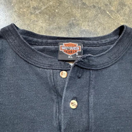 Embroidered Harley Davidson Henley Tee