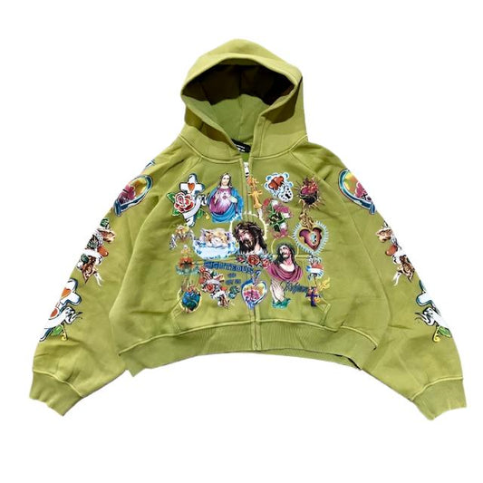 Green We Are Righteous Risen King Cropped Zip-Up