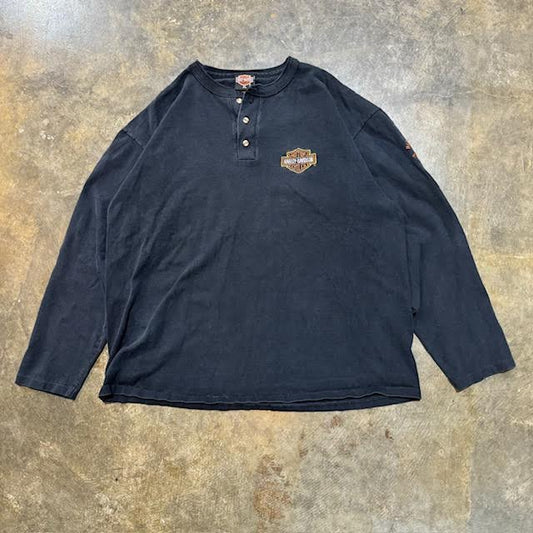 Embroidered Harley Davidson Henley Tee