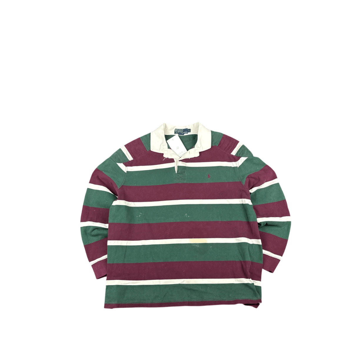 Polo by Ralph Lauren Rugby Shirt - Green/Burgundy Stripe (L)