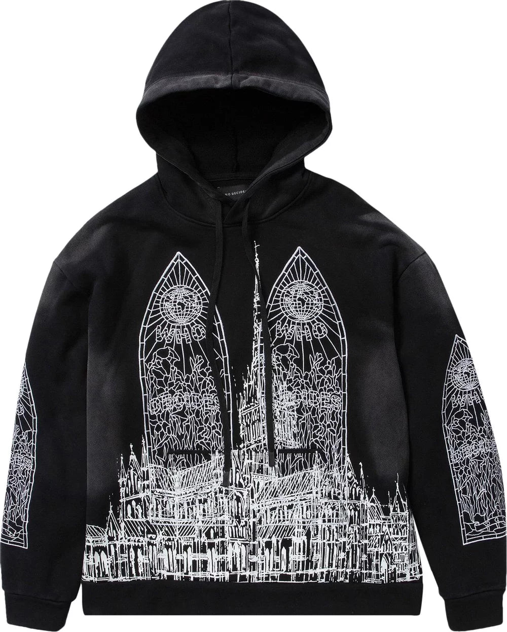 Who Decides War Cathedral Print Hoodie Coal