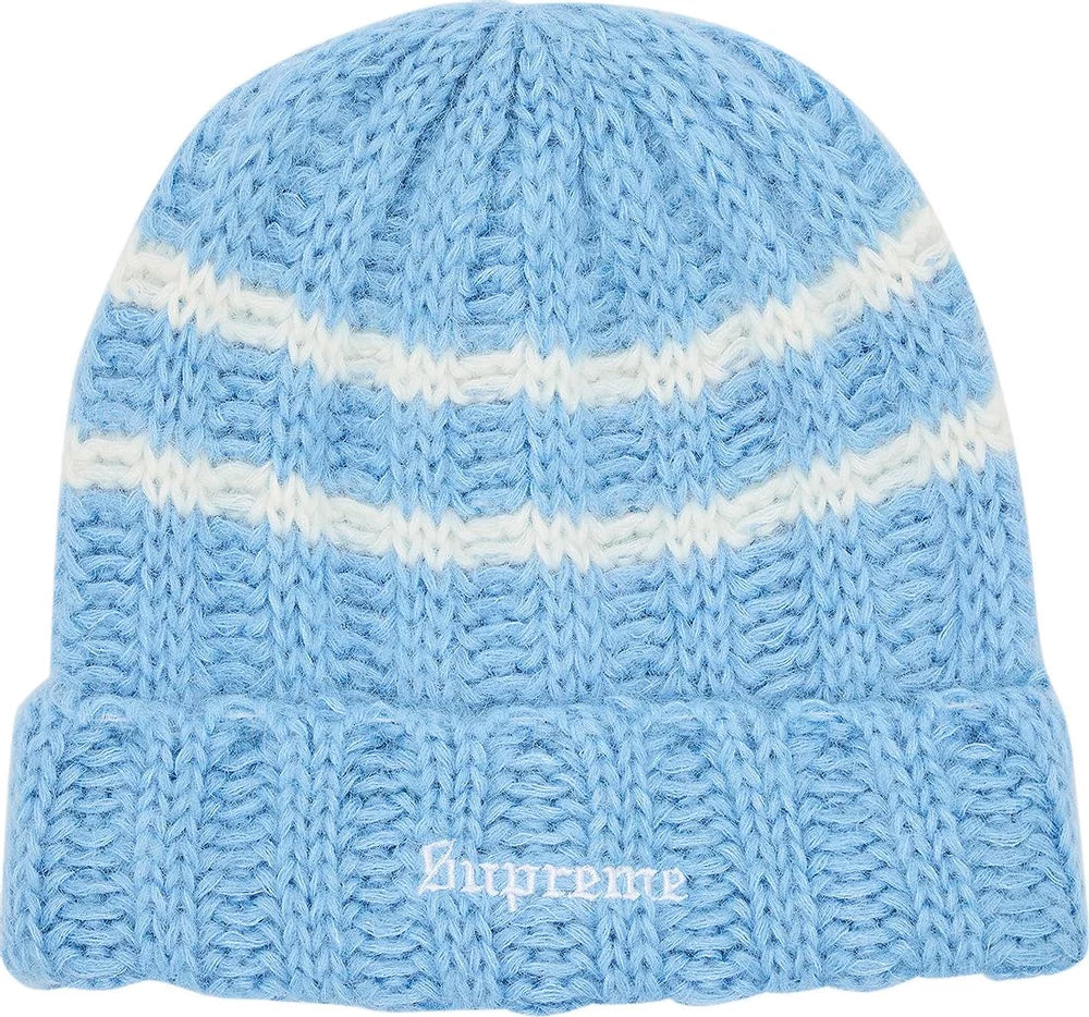 Supreme Brushed Stripe Beanie Light Blue